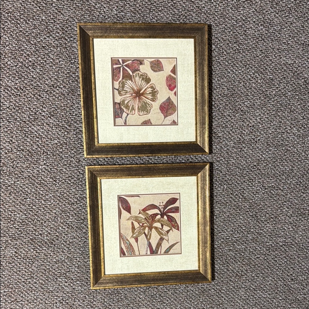 Floral Framed & Matted Wall Art Set with Burnt Gold Frames
